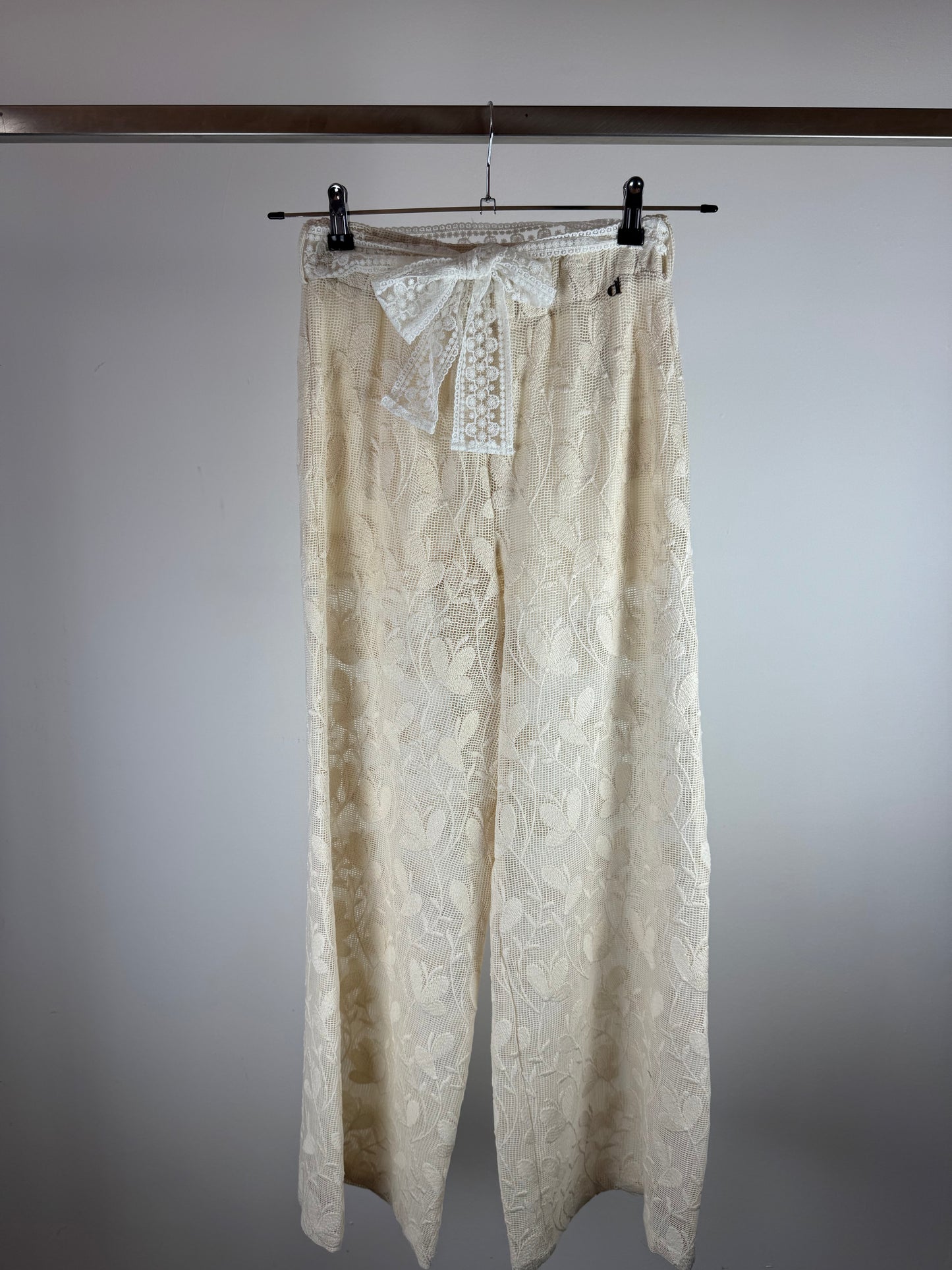 PANTALONE LUNGO IN PIZZO MACRAME ECRU