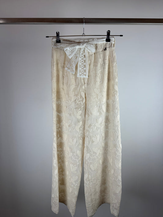 PANTALONE LUNGO IN PIZZO MACRAME ECRU