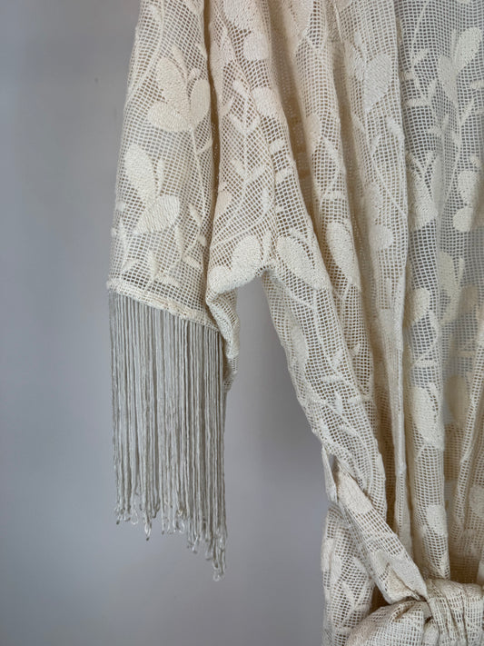 KIMONO IN PIZZO MACRAME' CON FRANGE