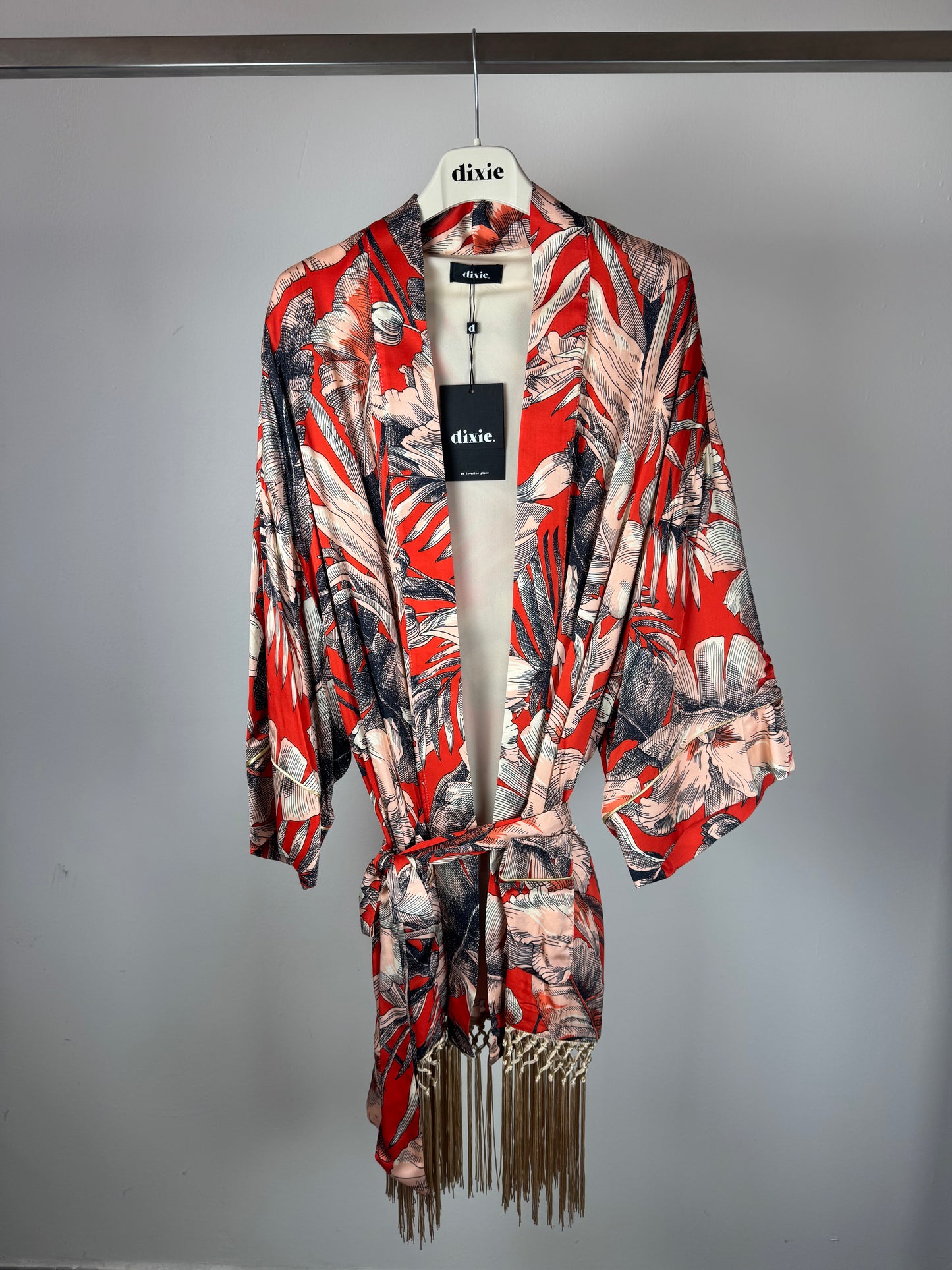 KIMONO FLOREALE CON FRANGE