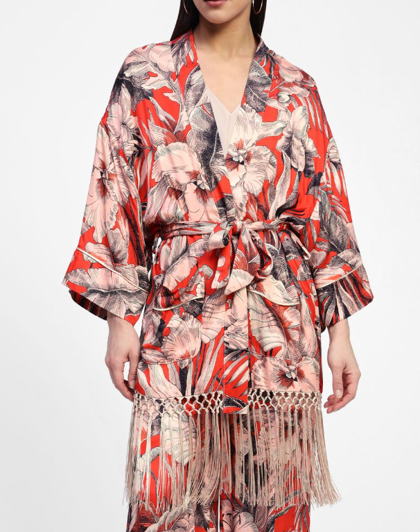 KIMONO FLOREALE CON FRANGE