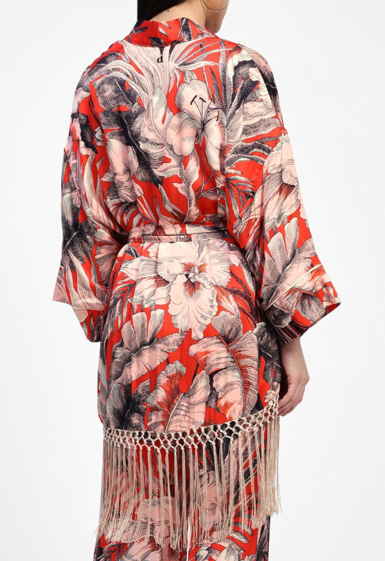 KIMONO FLOREALE CON FRANGE