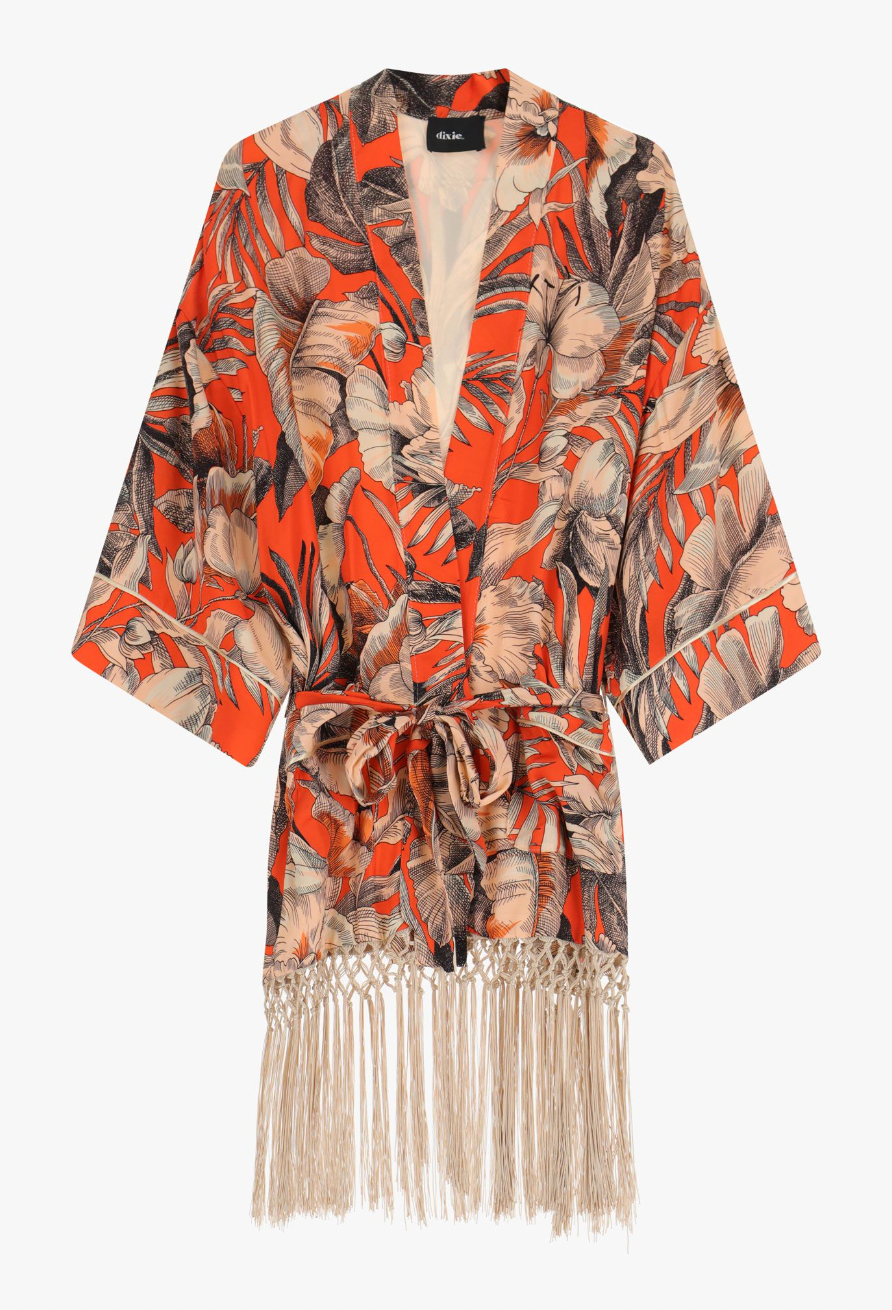 KIMONO FLOREALE CON FRANGE