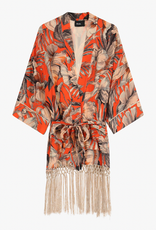 KIMONO FLOREALE CON FRANGE